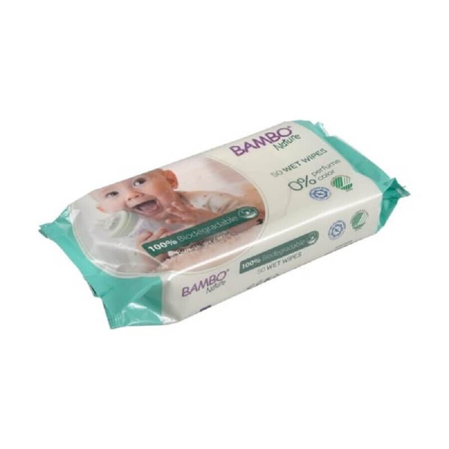 Organic biodegradable wet wipes, 50 pieces, Bambo Nature
