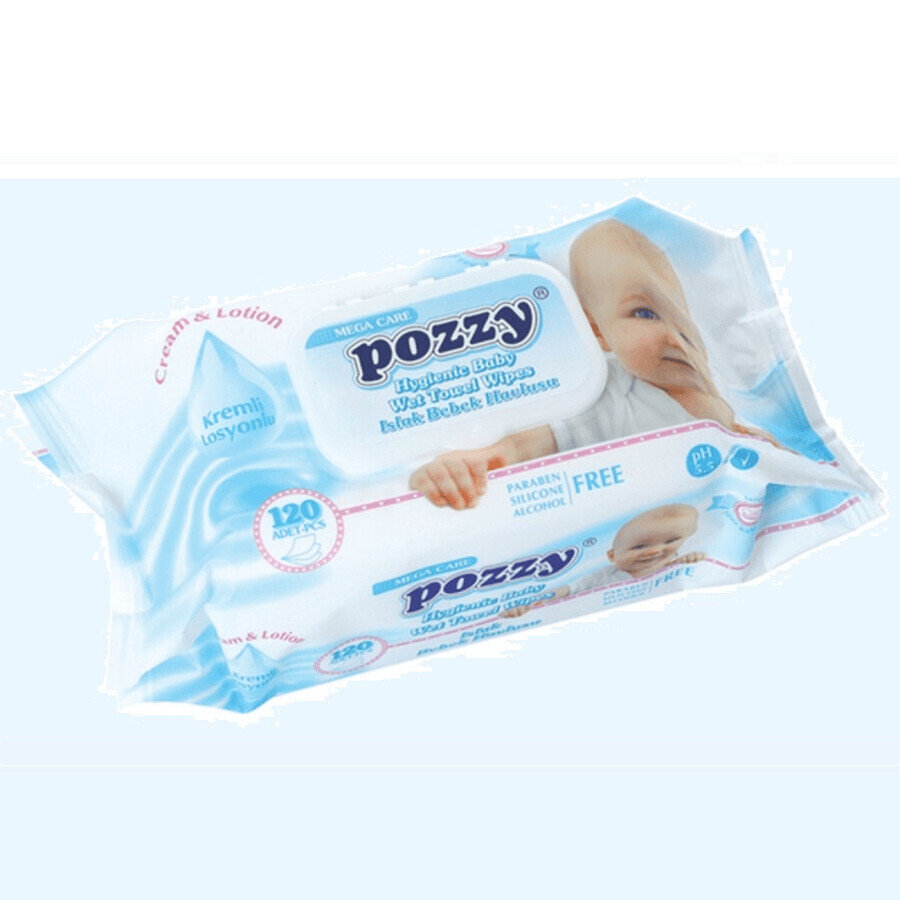 Buy Mega Care Blue wet wipes, 120 pieces, Pozzy Mega Care Blue wet wipes, 120 pieces, Pozzy
