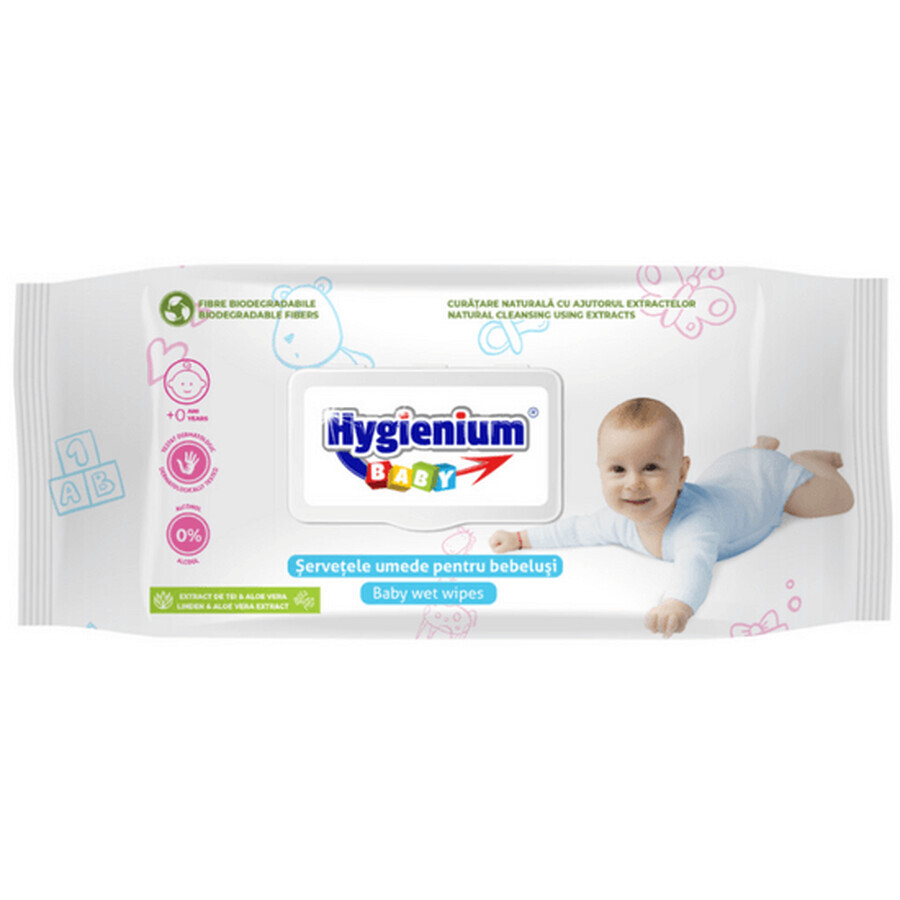 Baby wet wipes with lid and lime and aloe vera extract, 80 pieces, Hygienium