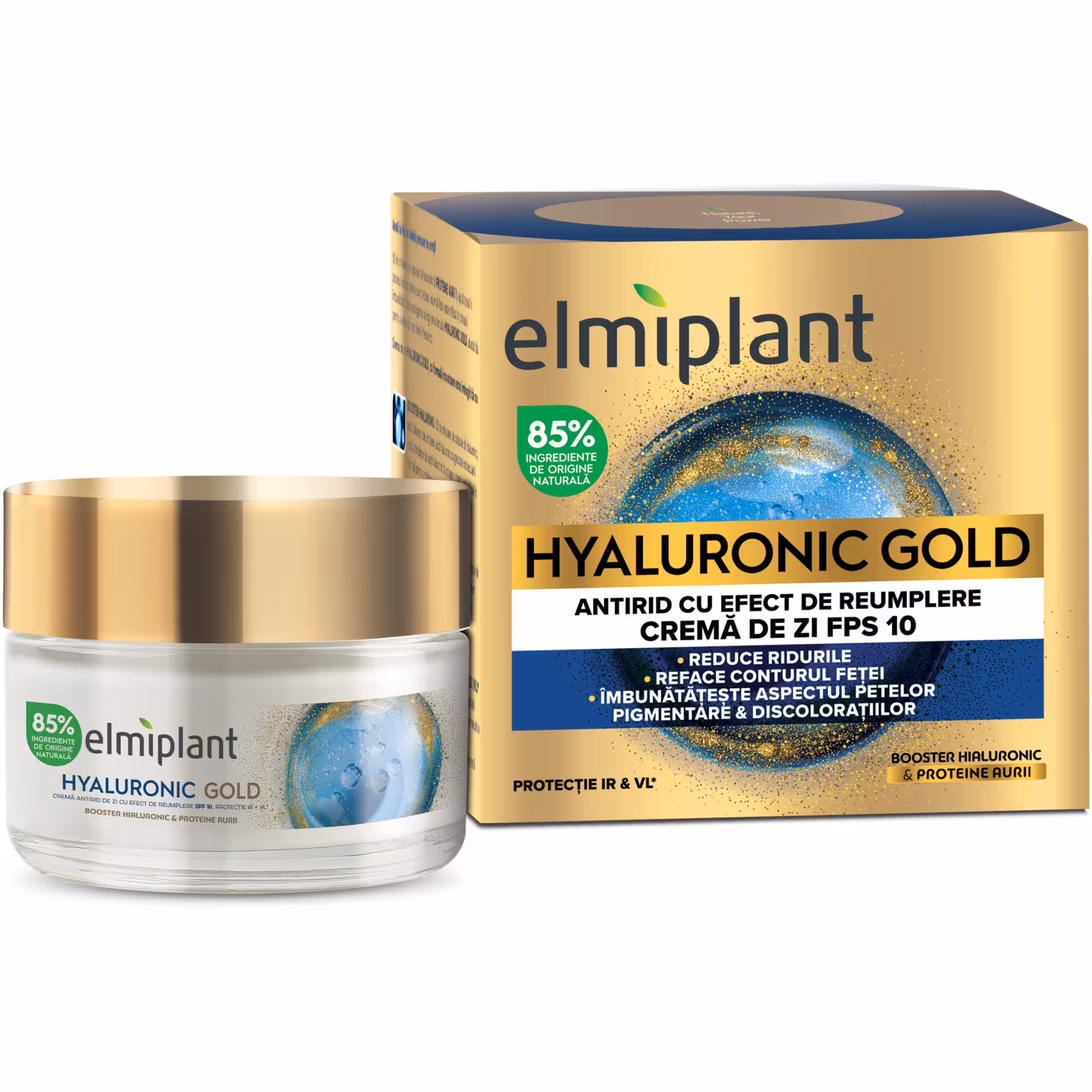 Hyaluronic Gold anti-wrinkle filling day cream SPF 10, 50 ml, Elmiplant