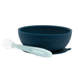 Bowl set with suction cups and spoon, Blue, Nattou