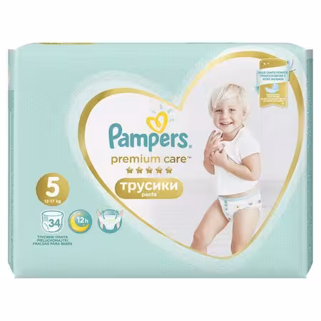 Pannolini mutandina Pampers Premium Care Pants, misura 5, 12-17 kg, 34 pezzi