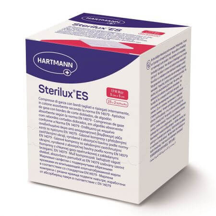 Sterilux ES sterile gauze pads, 5 cm x 5 cm, 25 sachets, Hartmann