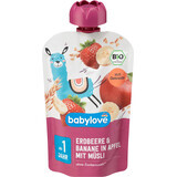 Babylove Strawberry Pouches with Banana and Cereal ECO, 1+, 100 g