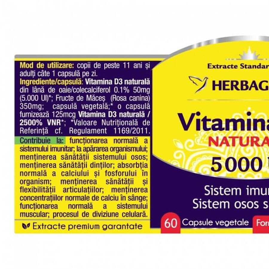 Detrix Forte Vitamin D3 5000 IU, 120 capsules, Herbagetica